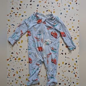 Angel Dear Light Blue Footed One-Piece with Rescue Vehicle Print